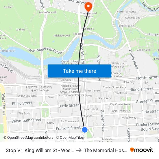 Stop V1 King William St - West side to The Memorial Hospital map