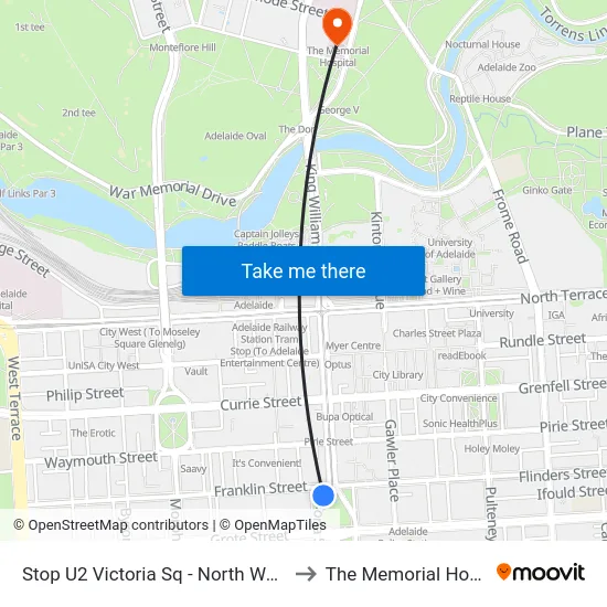 Stop U2 Victoria Sq - North West side to The Memorial Hospital map