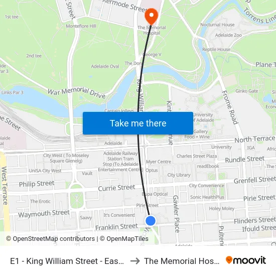 E1 - King William Street - East side to The Memorial Hospital map