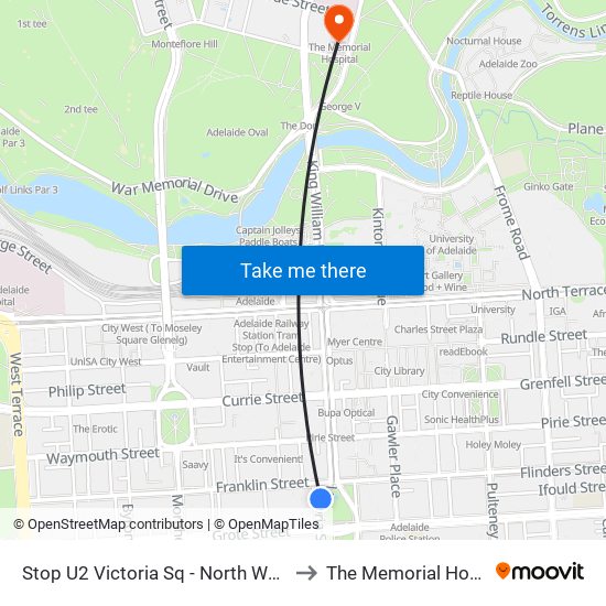 Stop U2 Victoria Sq - North West side to The Memorial Hospital map