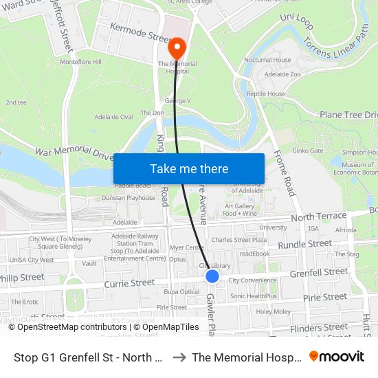 Stop G1 Grenfell St - North side to The Memorial Hospital map