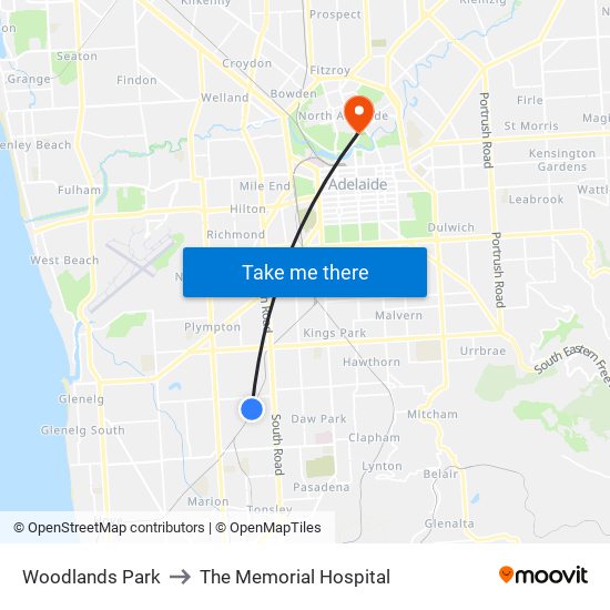 Woodlands Park to The Memorial Hospital map