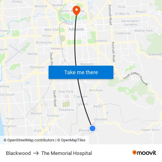 Blackwood to The Memorial Hospital map