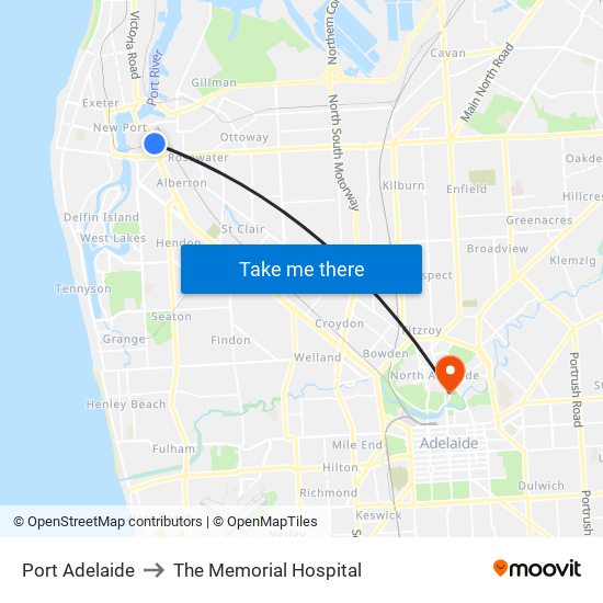 Port Adelaide to The Memorial Hospital map