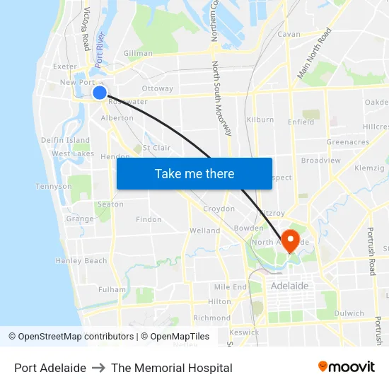 Port Adelaide to The Memorial Hospital map