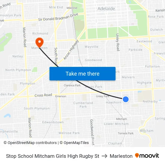 Stop School Mitcham Girls High Rugby St to Marleston map