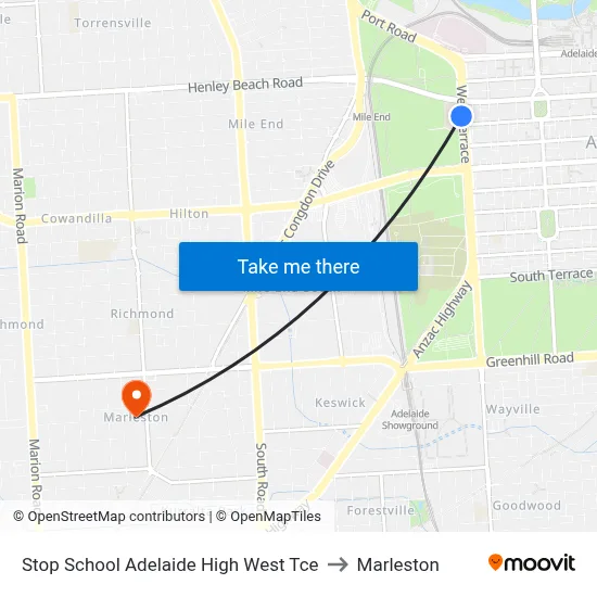 Stop School Adelaide High West Tce to Marleston map