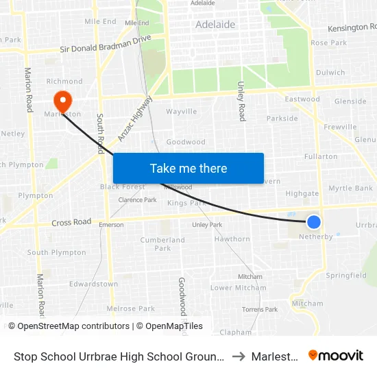 Stop School Urrbrae High School Grounds to Marleston map