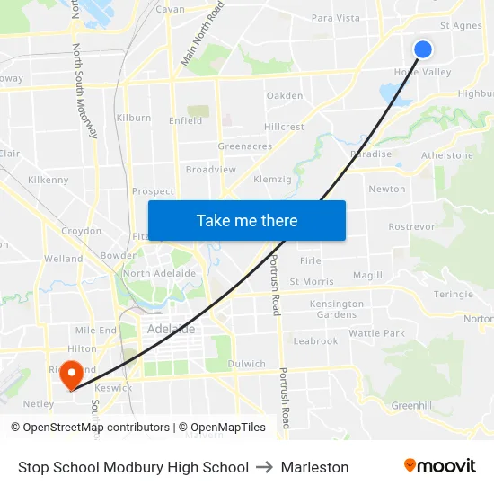 Stop School Modbury High School to Marleston map