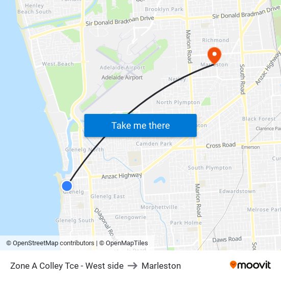 Zone A Colley Tce - West side to Marleston map