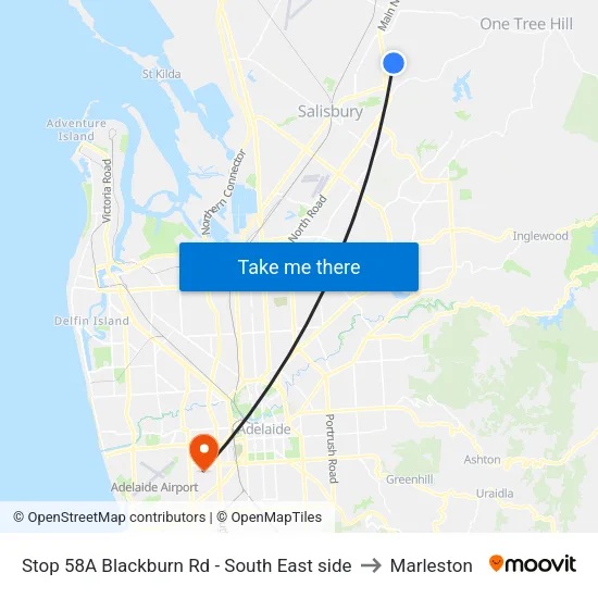 Stop 58A Blackburn Rd - South East side to Marleston map