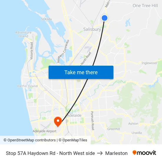 Stop 57A Haydown Rd - North West side to Marleston map