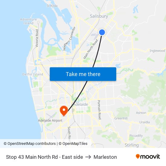 Stop 43 Main North Rd - East side to Marleston map