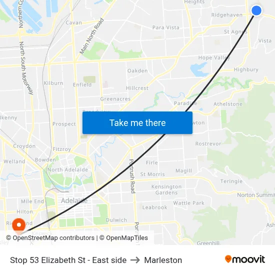 Stop 53 Elizabeth St - East side to Marleston map
