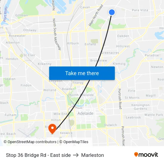Stop 36 Bridge Rd - East side to Marleston map