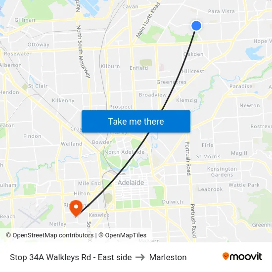 Stop 34A Walkleys Rd - East side to Marleston map