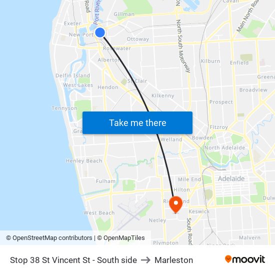 Stop 38 St Vincent St - South side to Marleston map