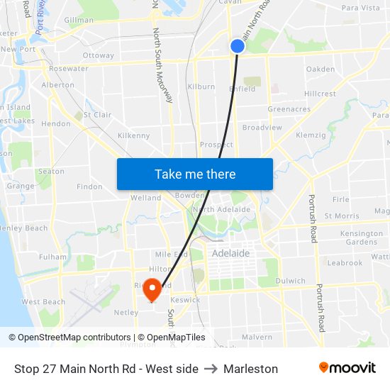 Stop 27 Main North Rd - West side to Marleston map