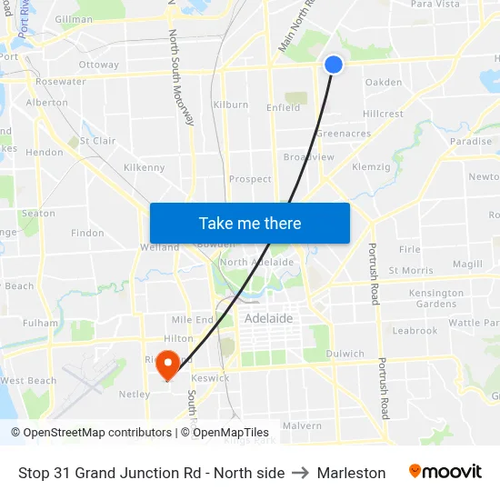 Stop 31 Grand Junction Rd - North side to Marleston map