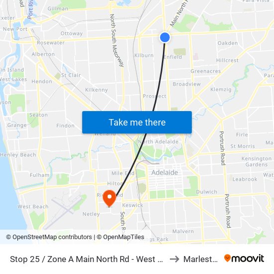 Stop 25 / Zone A Main North Rd - West side to Marleston map