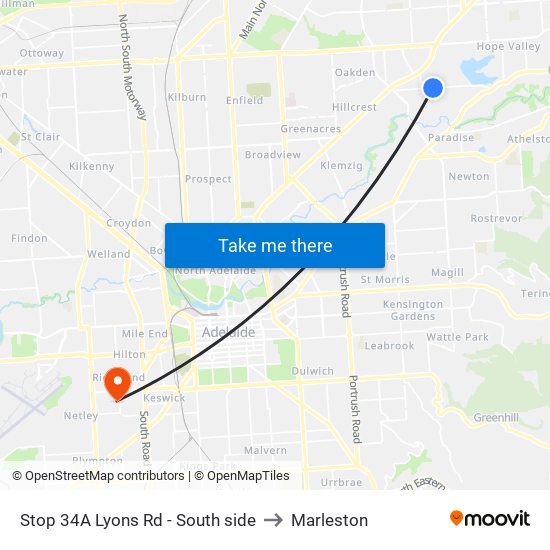 Stop 34A Lyons Rd - South side to Marleston map