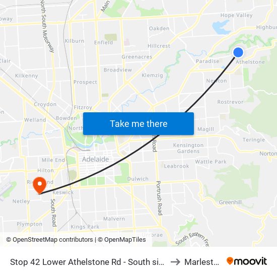 Stop 42 Lower Athelstone Rd - South side to Marleston map