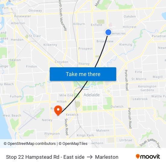 Stop 22 Hampstead Rd - East side to Marleston map