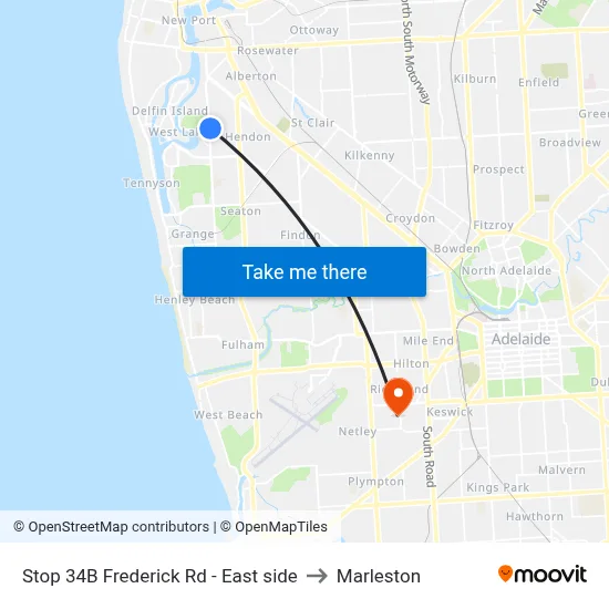 Stop 34B Frederick Rd - East side to Marleston map