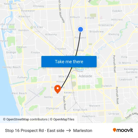 Stop 16 Prospect Rd - East side to Marleston map