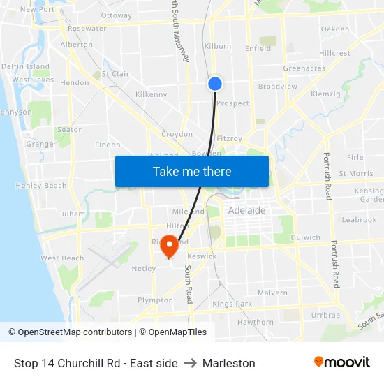 Stop 14 Churchill Rd - East side to Marleston map
