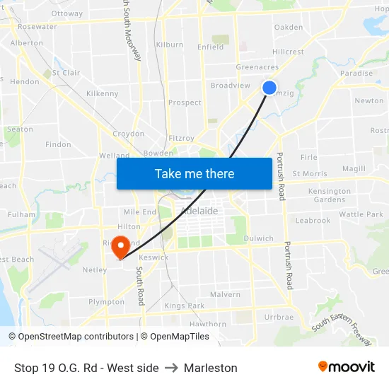 Stop 19 O.G. Rd - West side to Marleston map
