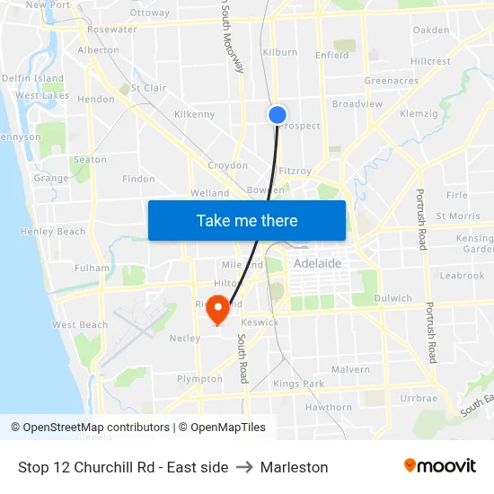 Stop 12 Churchill Rd - East side to Marleston map