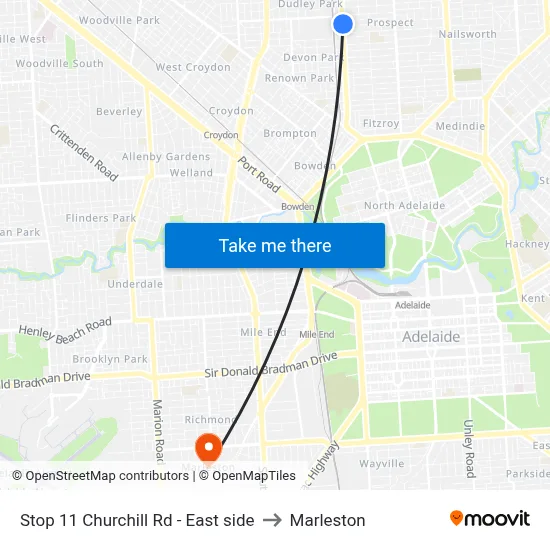Stop 11 Churchill Rd - East side to Marleston map