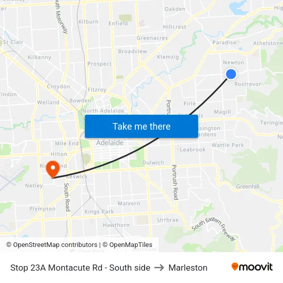 Stop 23A Montacute Rd - South side to Marleston map