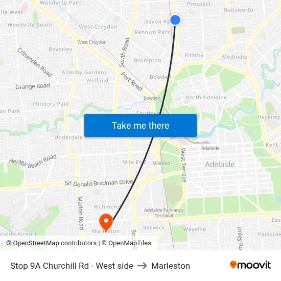 Stop 9A Churchill Rd - West side to Marleston map