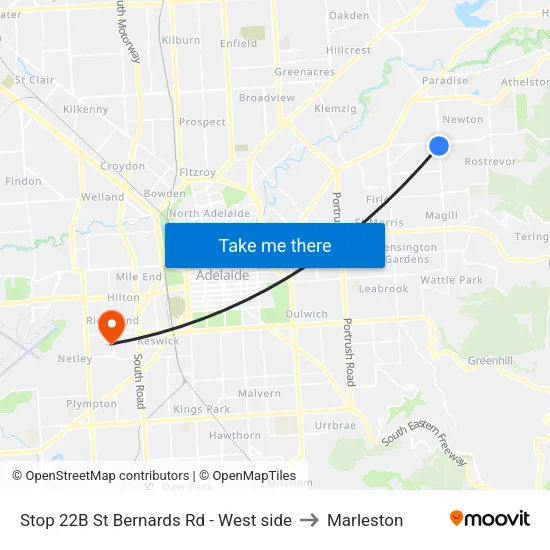 Stop 22B St Bernards Rd - West side to Marleston map