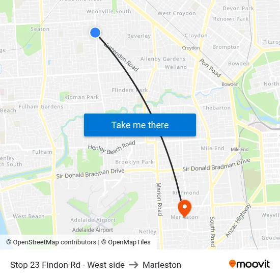 Stop 23 Findon Rd - West side to Marleston map