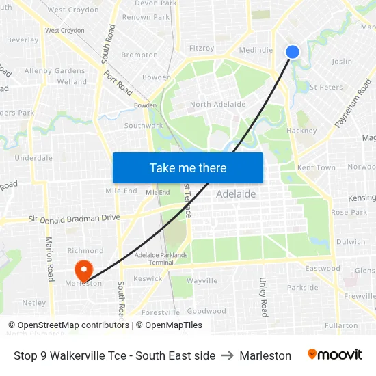 Stop 9 Walkerville Tce - South East side to Marleston map