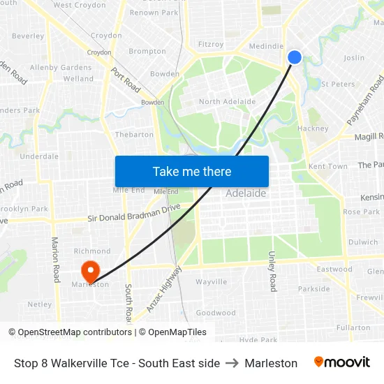 Stop 8 Walkerville Tce - South East side to Marleston map