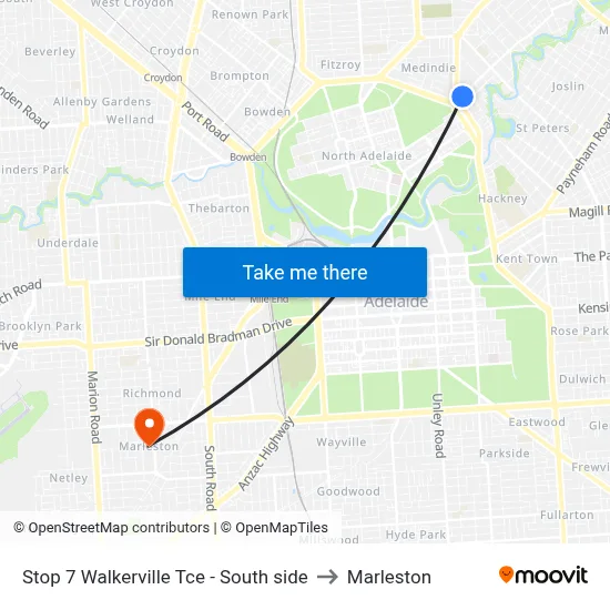 Stop 7 Walkerville Tce - South side to Marleston map