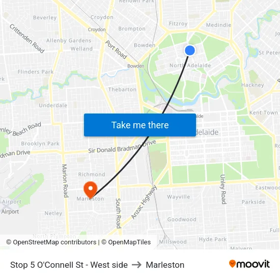 Stop 5 O'Connell St - West side to Marleston map