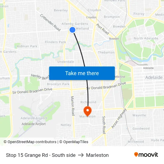 Stop 15 Grange Rd - South side to Marleston map