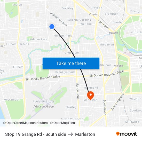 Stop 19 Grange Rd - South side to Marleston map