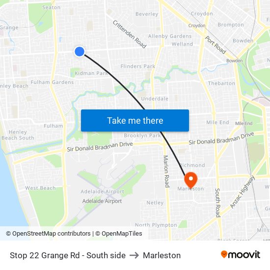 Stop 22 Grange Rd - South side to Marleston map