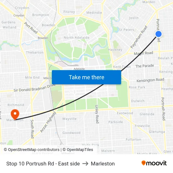 Stop 10 Portrush Rd - East side to Marleston map