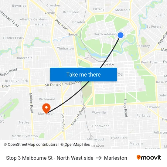 Stop 3 Melbourne St - North West side to Marleston map