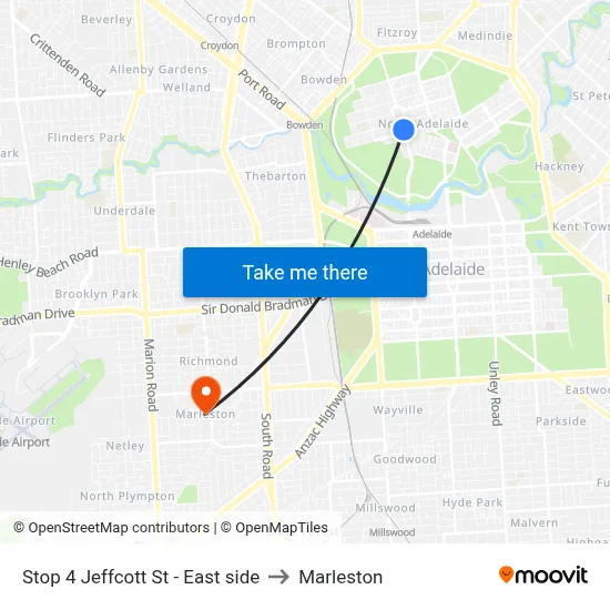 Stop 4 Jeffcott St - East side to Marleston map