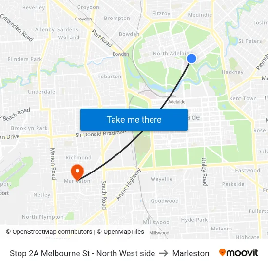Stop 2A Melbourne St - North West side to Marleston map