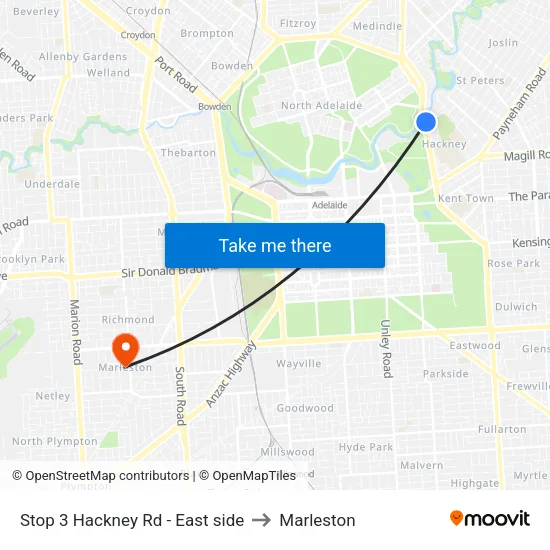 Stop 3 Hackney Rd - East side to Marleston map