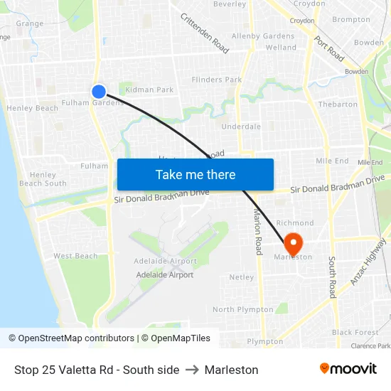 Stop 25 Valetta Rd - South side to Marleston map